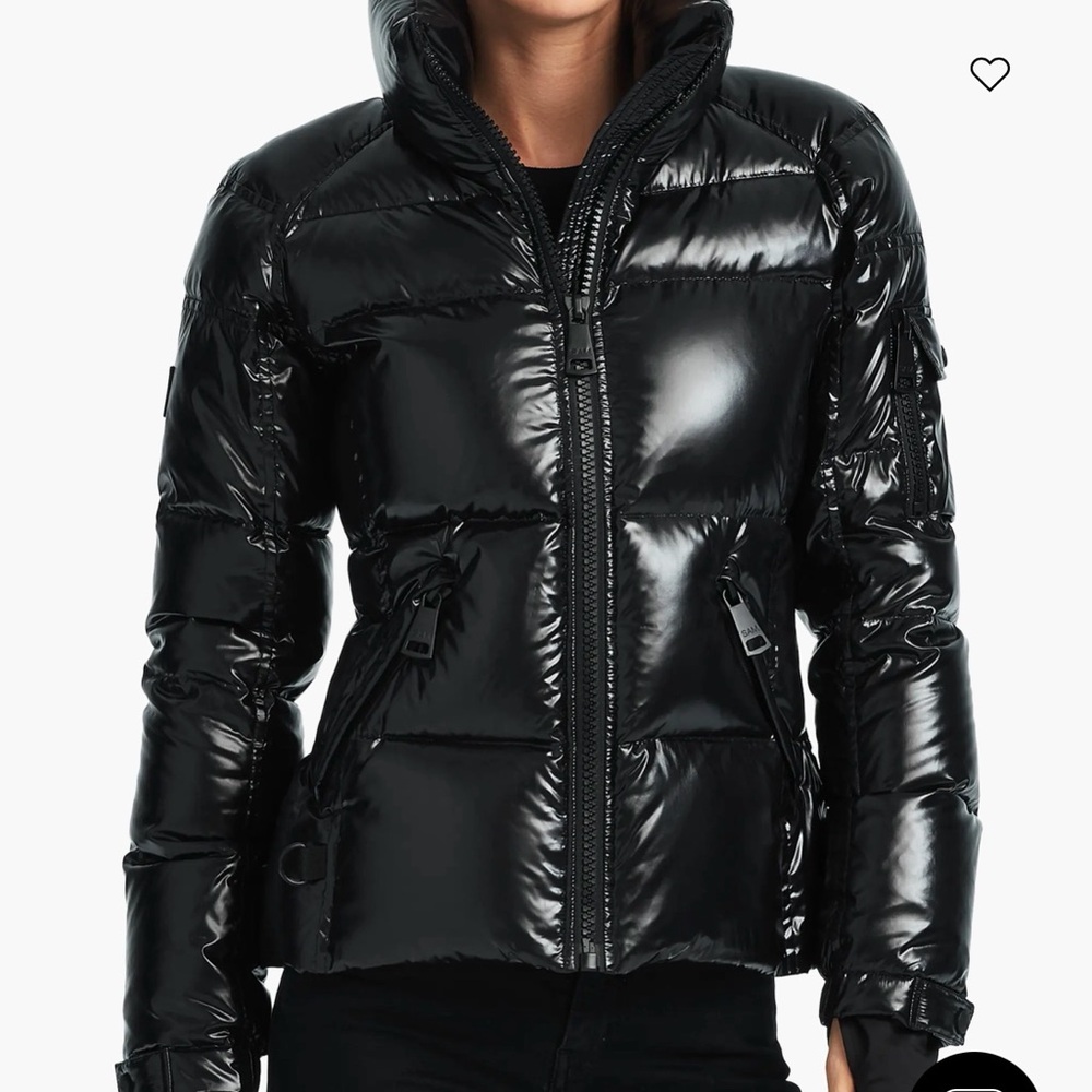 SAM. Black Shiny Puffer Jacket with High Collar